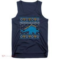 Funny Hanukkah Menorasaurus Dinosaur Ugly Sweater Tank Top thumb 0
