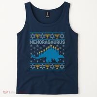 Funny Hanukkah Menorasaurus Dinosaur Ugly Sweater Tank Top thumb 2