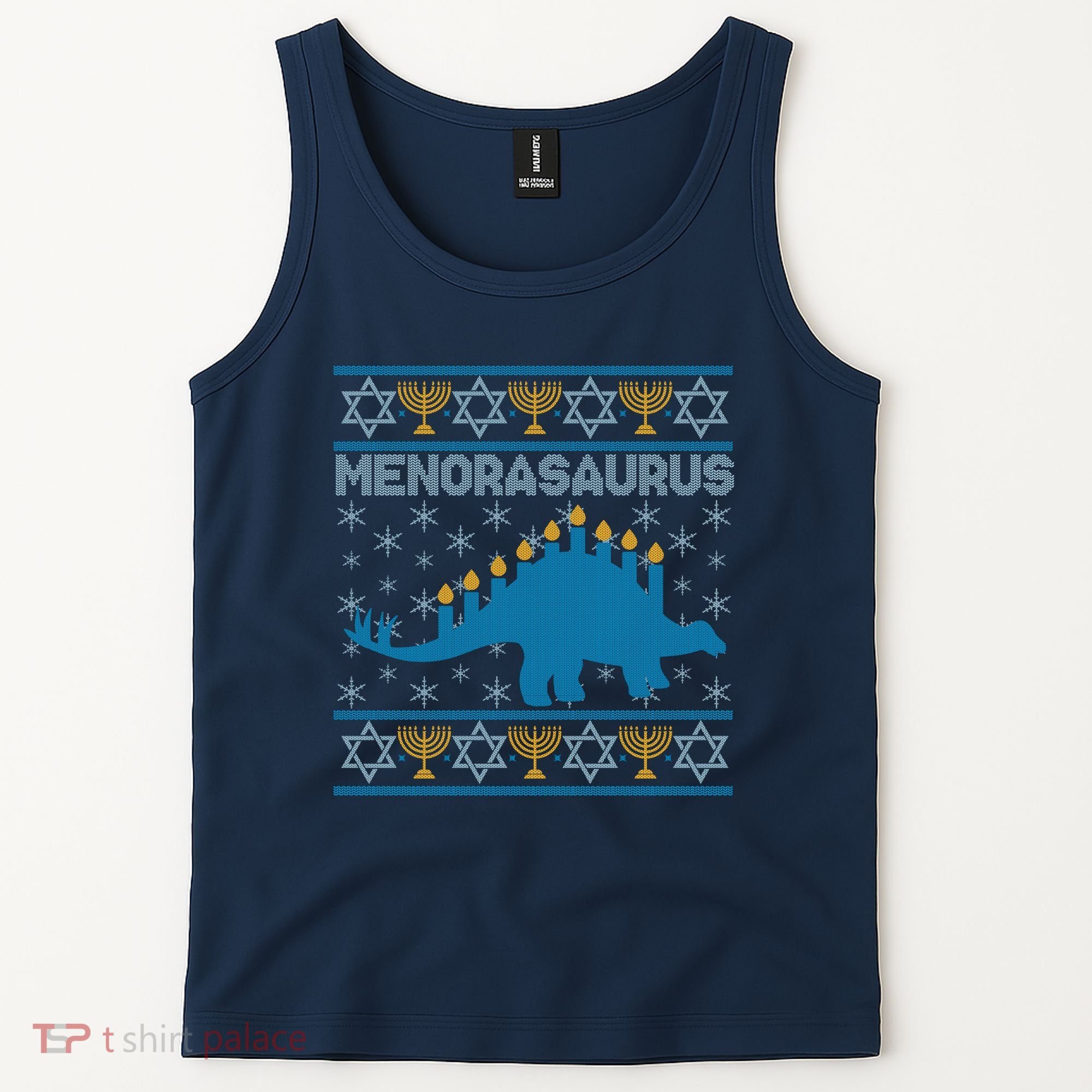 Funny Hanukkah Menorasaurus Dinosaur Ugly Sweater Tank Top