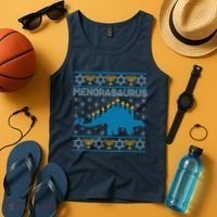 Funny Hanukkah Menorasaurus Dinosaur Ugly Sweater Tank Top thumb 4