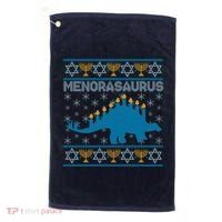 Funny Hanukkah Menorasaurus Dinosaur Ugly Sweater Golf Towel thumb 0