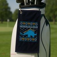 Funny Hanukkah Menorasaurus Dinosaur Ugly Sweater Golf Towel thumb 2