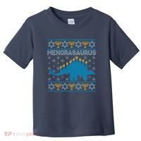 Funny Hanukkah Menorasaurus Dinosaur Ugly Sweater Toddler T-Shirt thumb 0