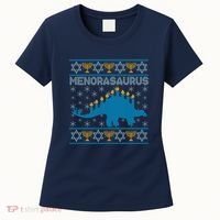 Funny Hanukkah Menorasaurus Dinosaur Ugly Sweater Women's T-Shirt thumb 0