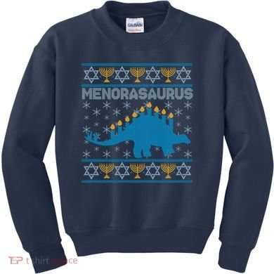 Funny Hanukkah Menorasaurus Dinosaur Ugly Sweater Kids Sweatshirt