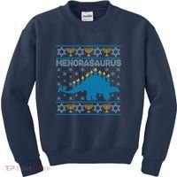 Funny Hanukkah Menorasaurus Dinosaur Ugly Sweater Kids Sweatshirt thumb 0