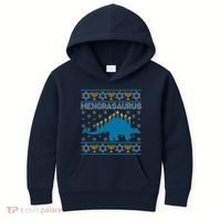 Funny Hanukkah Menorasaurus Dinosaur Ugly Sweater Kids Hoodie thumb 0