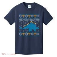 Funny Hanukkah Menorasaurus Dinosaur Ugly Sweater Kids T-Shirt thumb 0