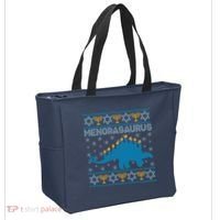 Funny Hanukkah Menorasaurus Dinosaur Ugly Sweater Tote Bag thumb 2