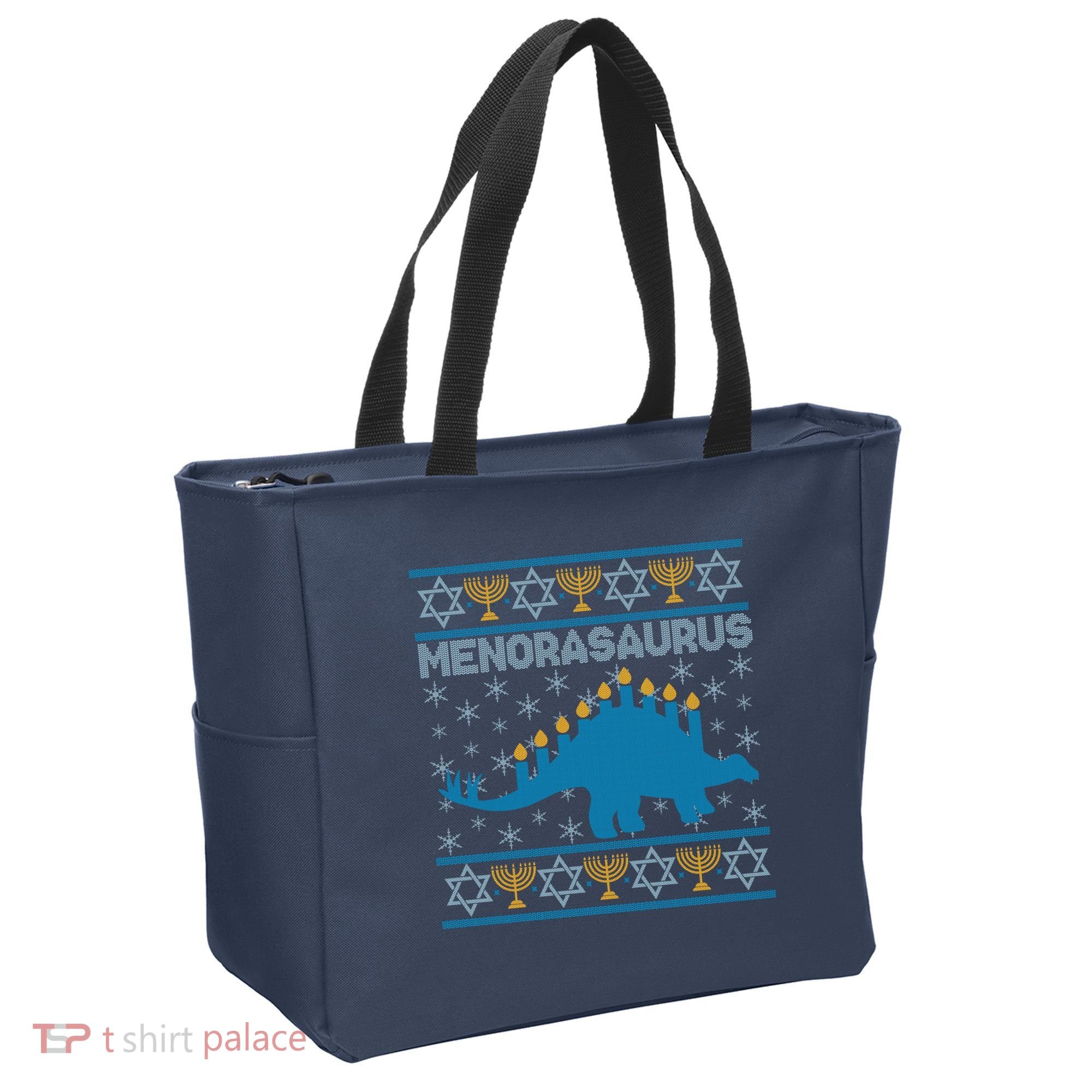 Funny Hanukkah Menorasaurus Dinosaur Ugly Sweater Tote Bag