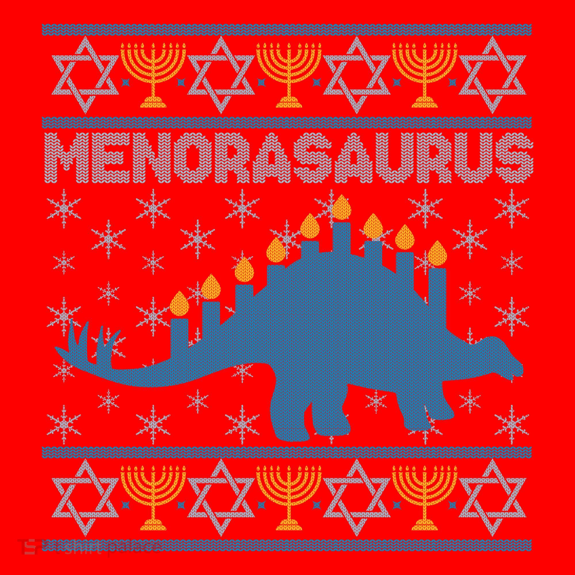 Funny Hanukkah Menorasaurus Dinosaur Ugly Sweater Santa Hat