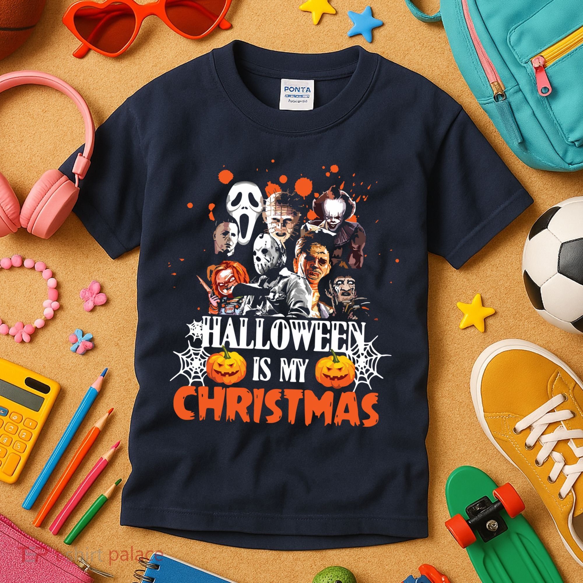 Funny Horror Movies Characters Halloween Is My Christmas Kids T-Shirt