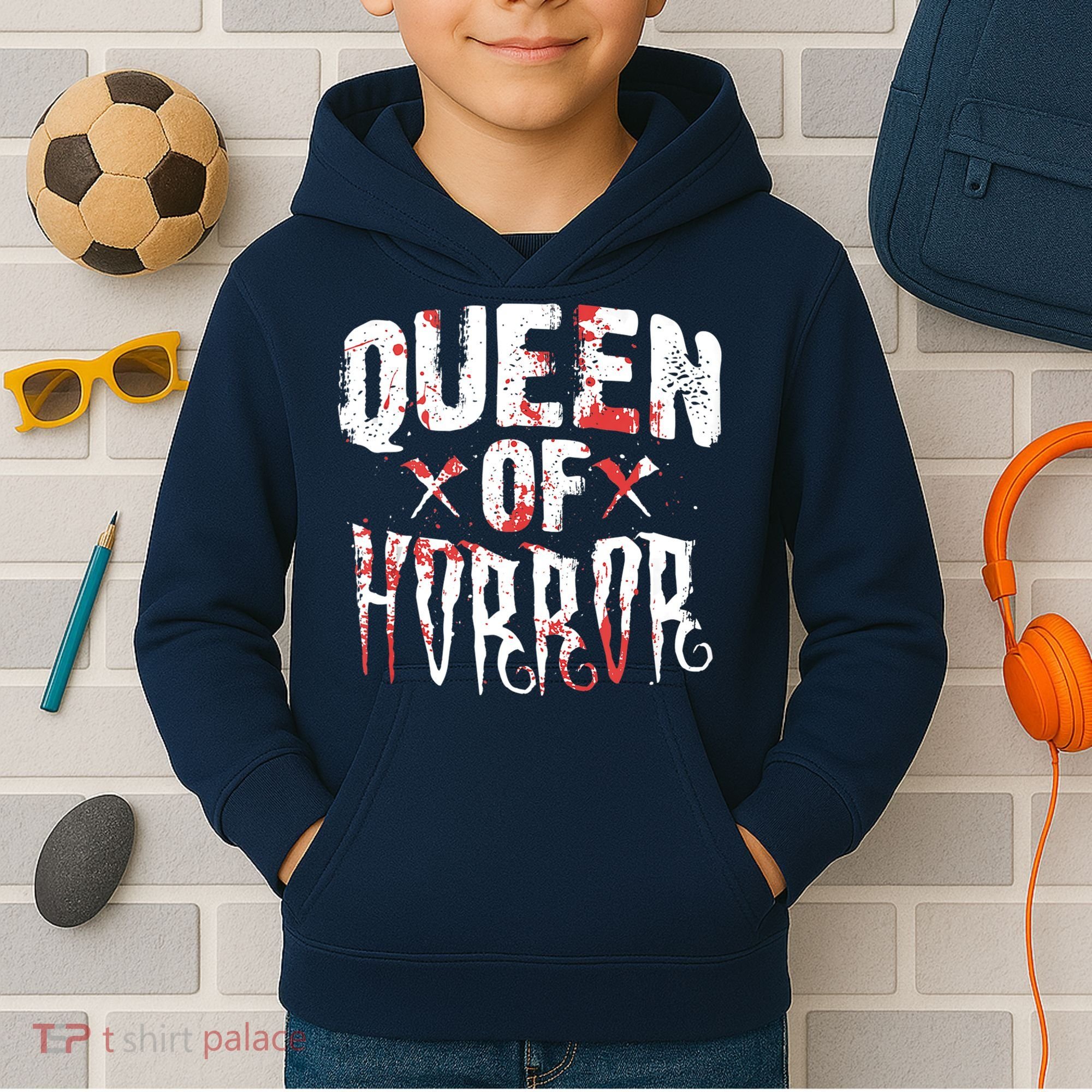 Funny Horror Movie Gift Scary Queen Of Horror Kids Hoodie