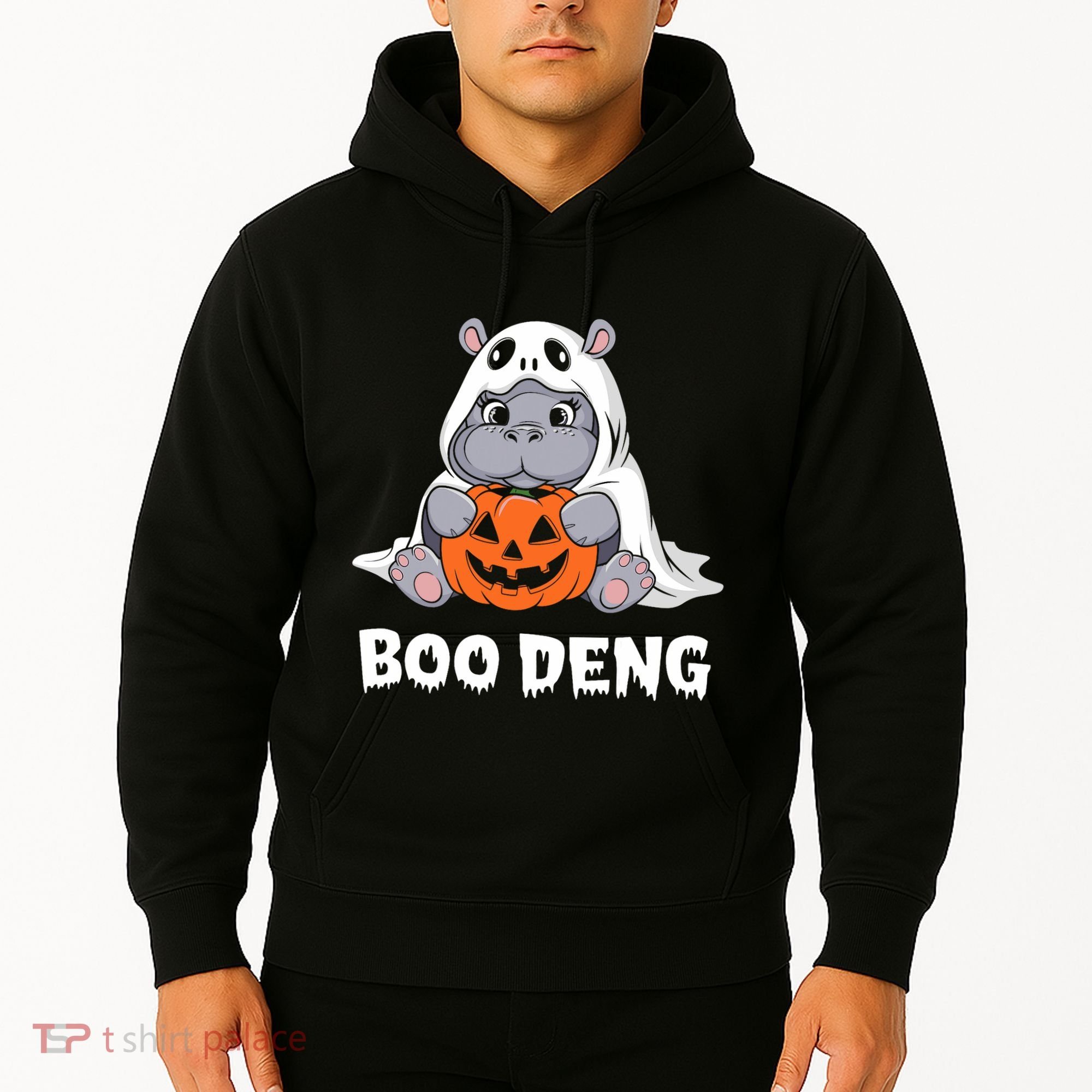 Funny Halloween Moo Deng Baby Hippo Boo Deng Ghost Costume Hoodie
