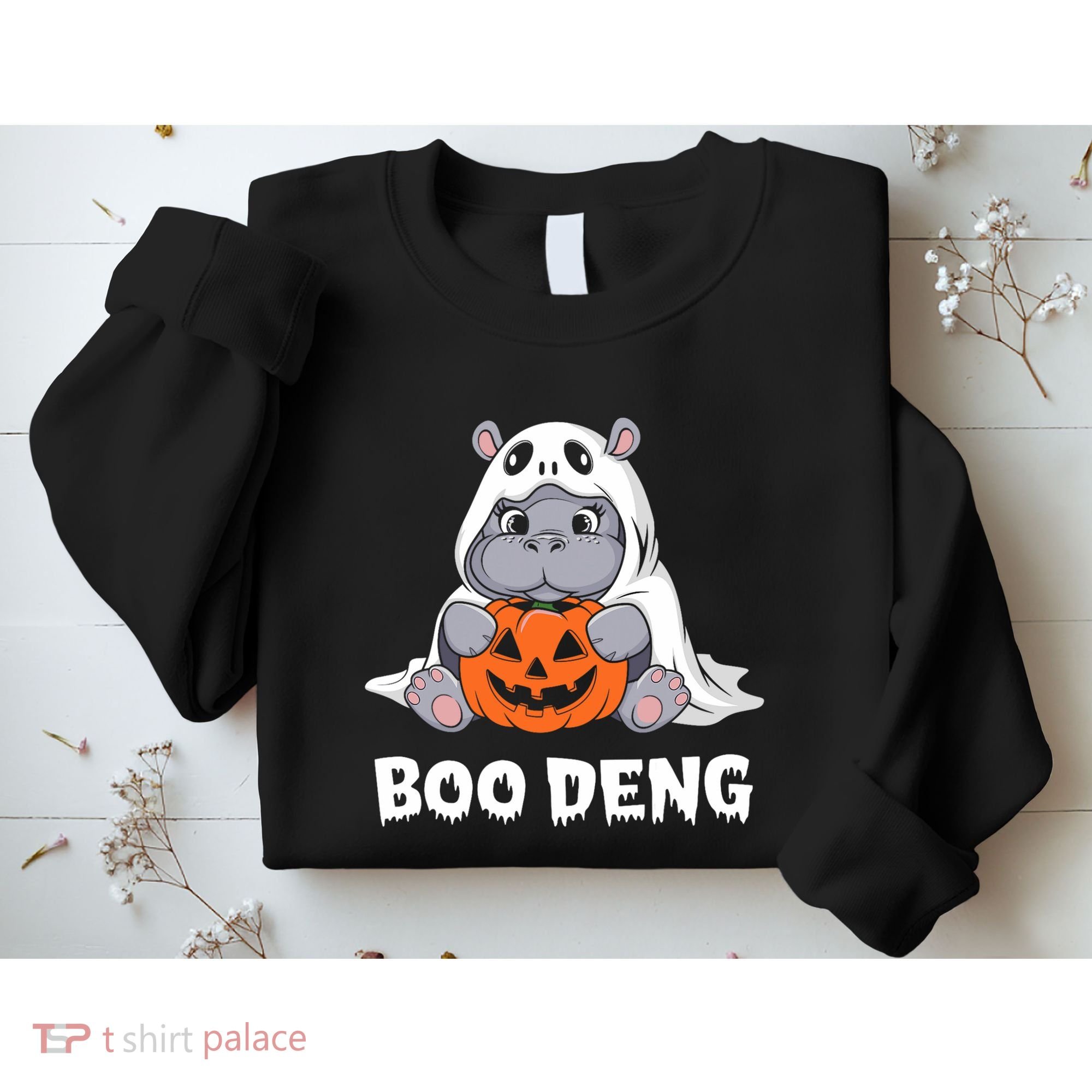 Funny Halloween Moo Deng Baby Hippo Boo Deng Ghost Costume Sweatshirt