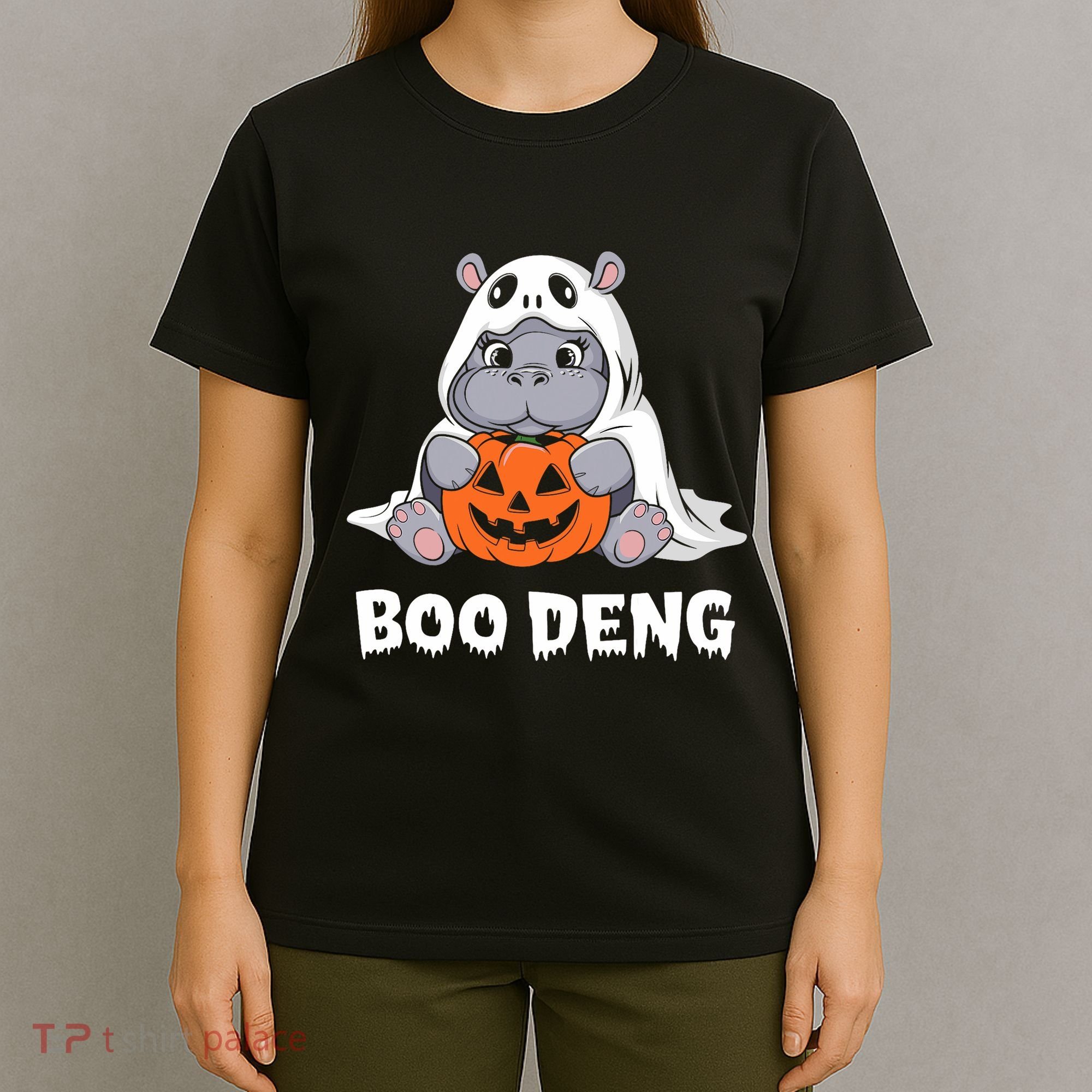 Funny Halloween Moo Deng Baby Hippo Boo Deng Ghost Costume T-Shirt