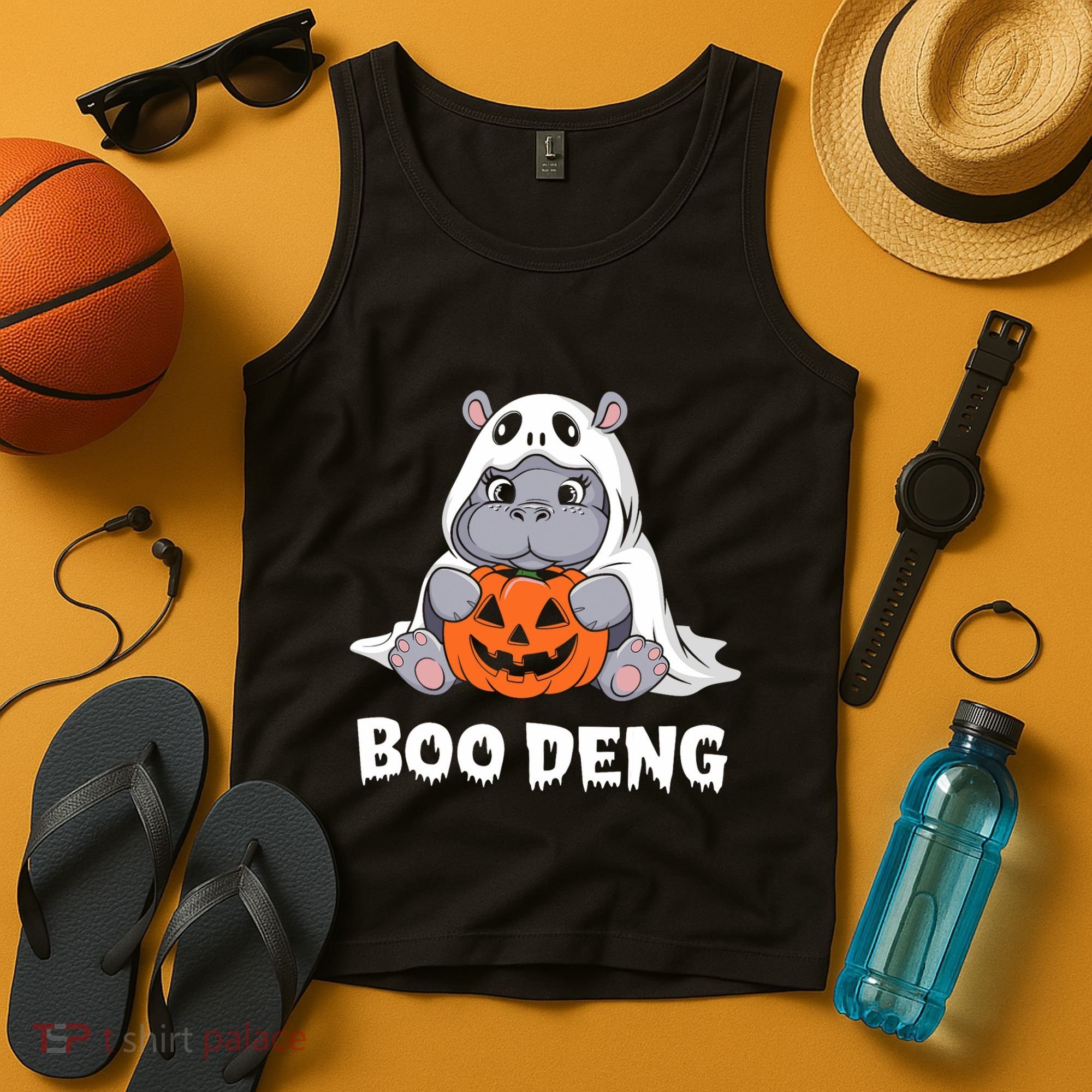 Funny Halloween Moo Deng Baby Hippo Boo Deng Ghost Costume Tank Top