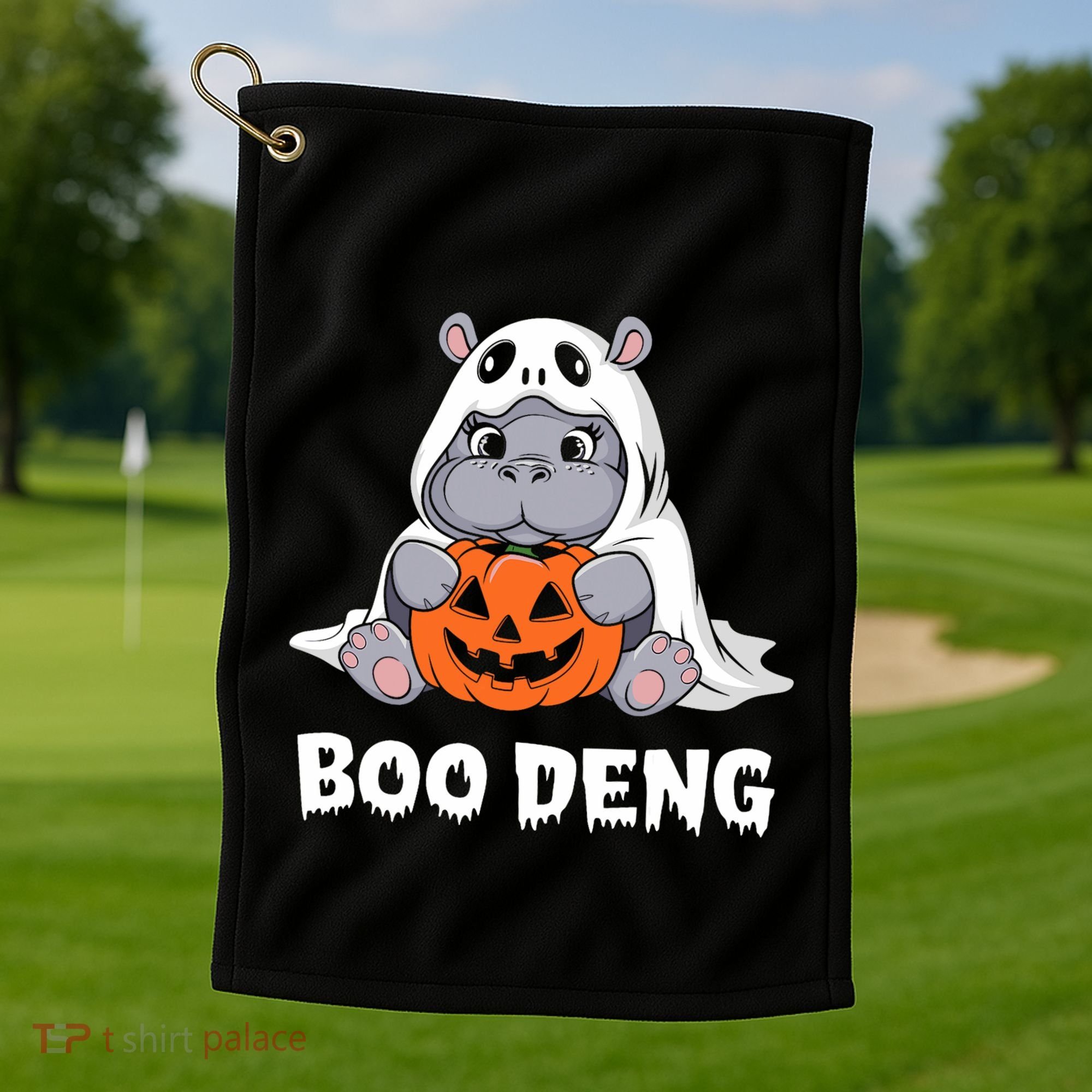 Funny Halloween Moo Deng Baby Hippo Boo Deng Ghost Costume Golf Towel