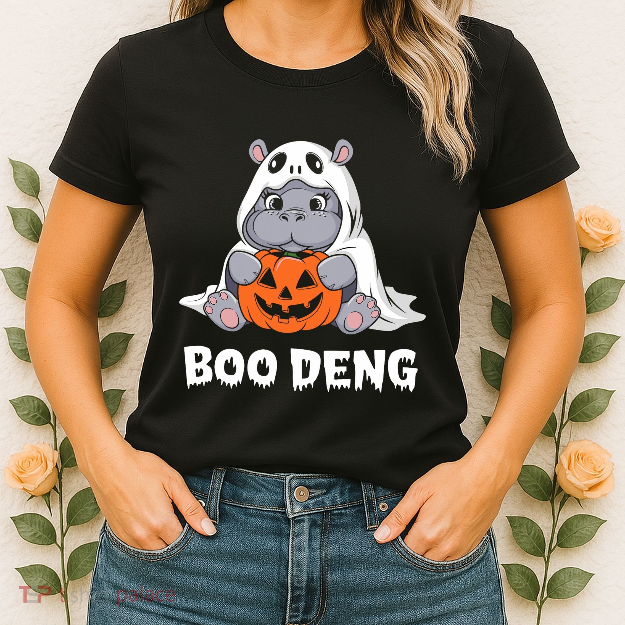 Funny Halloween Moo Deng Baby Hippo Boo Deng Ghost Costume Women's T-Shirt