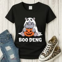 Funny Halloween Moo Deng Baby Hippo Boo Deng Ghost Costume Women's T-Shirt thumb 3