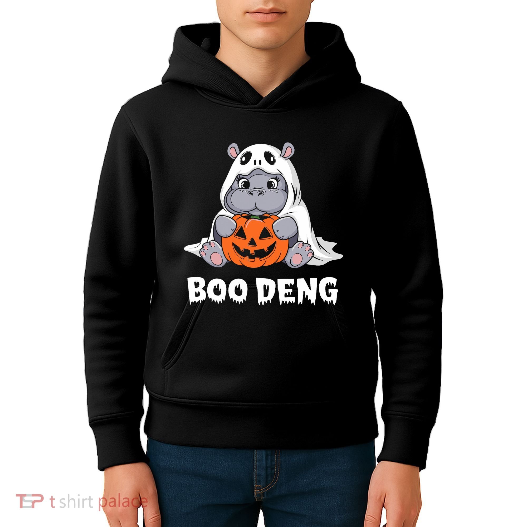 Funny Halloween Moo Deng Baby Hippo Boo Deng Ghost Costume Kids Hoodie