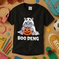 Funny Halloween Moo Deng Baby Hippo Boo Deng Ghost Costume Kids T-Shirt thumb 3