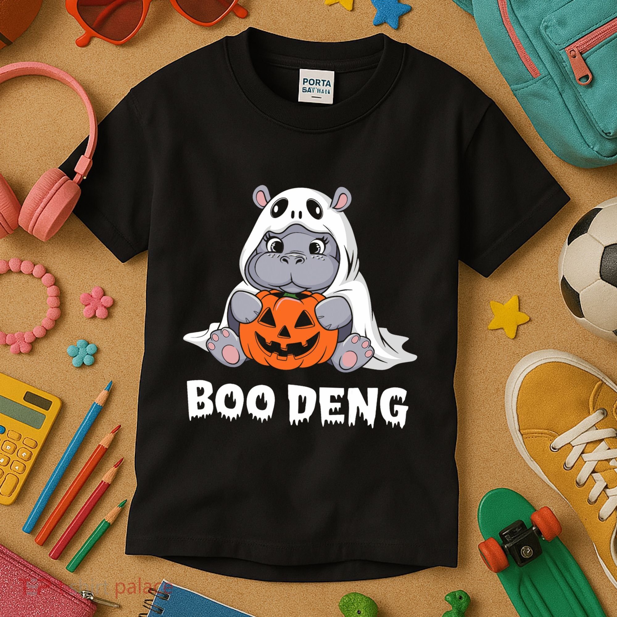 Funny Halloween Moo Deng Baby Hippo Boo Deng Ghost Costume Kids T-Shirt