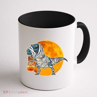 Funny Halloween Mummy TRex Coffee Mug back