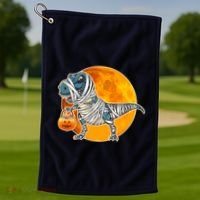 Funny Halloween Mummy TRex Golf Towel thumb 1