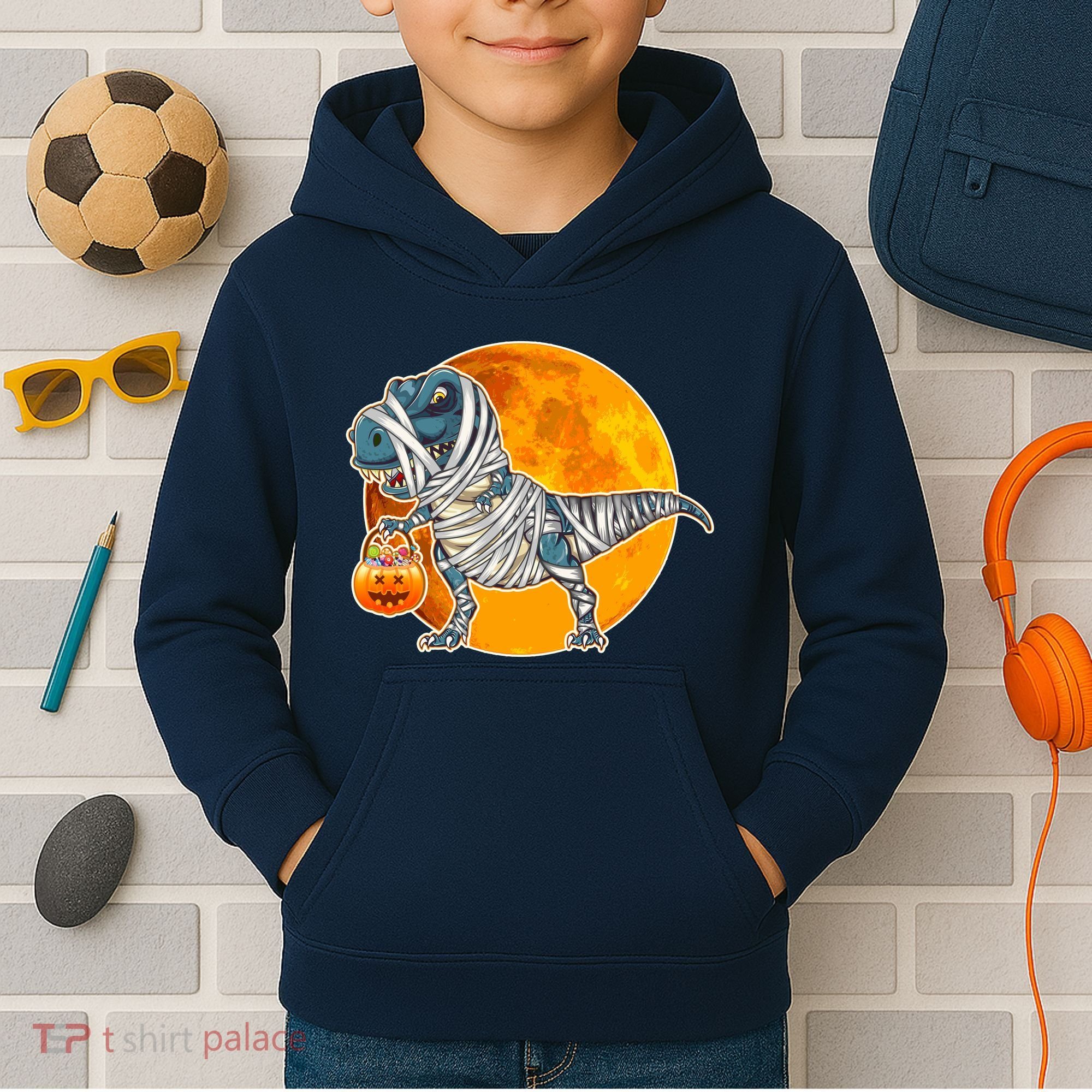 Funny Halloween Mummy TRex Kids Hoodie