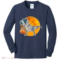 Funny Halloween Mummy TRex Kids Long Sleeve Shirt thumb 0