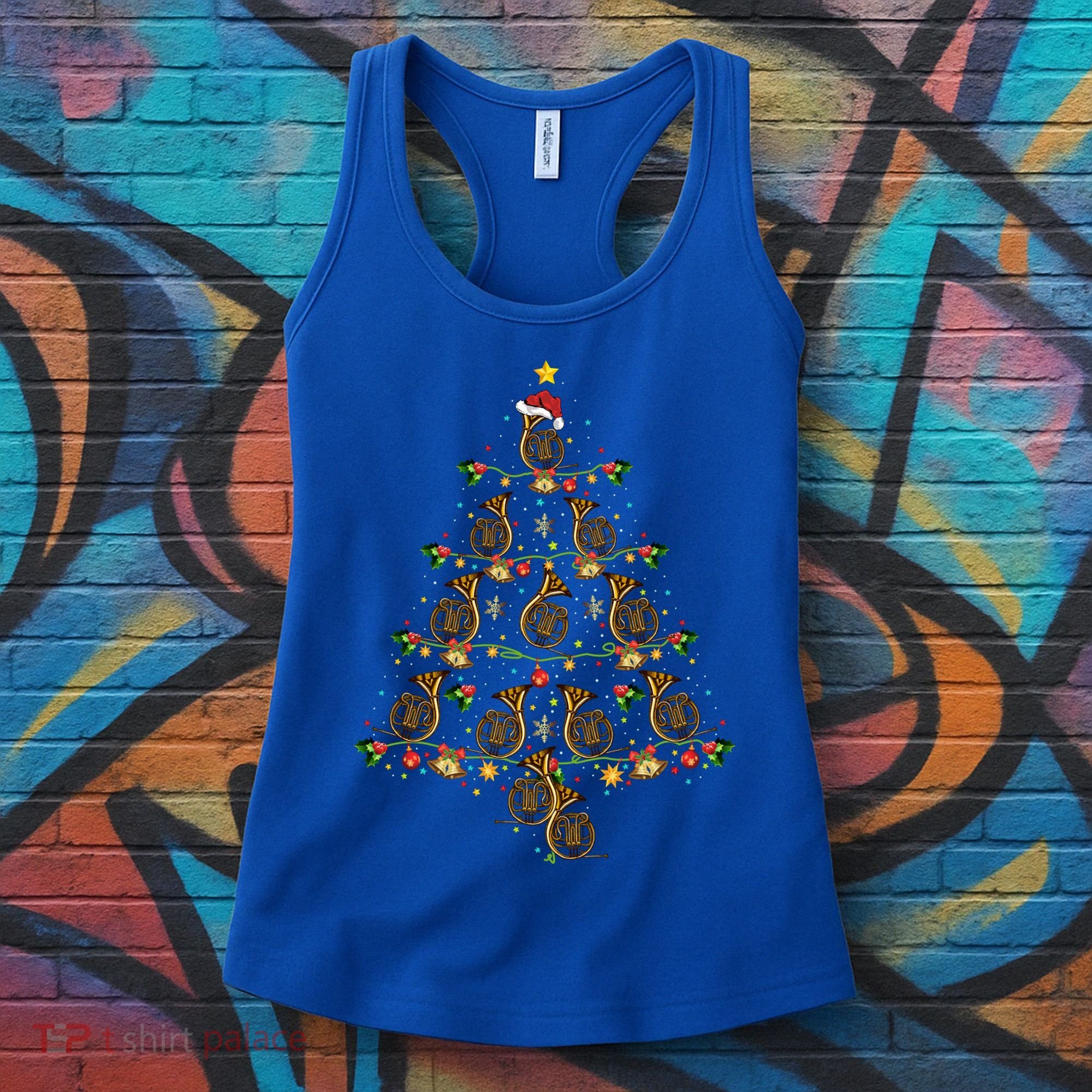 French Horn Music Lover Xmas Gift French Horn Christmas Tree Great Gift Women's Tank Top