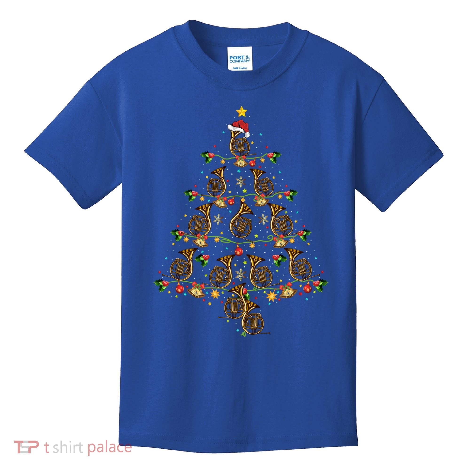 French Horn Music Lover Xmas Gift French Horn Christmas Tree Great Gift Kids T-Shirt