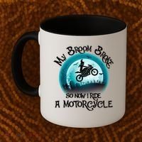 Funny Halloween My Broom Broke So Now I Ride A Motorcycle Coffee Mug thumb 2