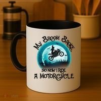 Funny Halloween My Broom Broke So Now I Ride A Motorcycle Coffee Mug thumb 4