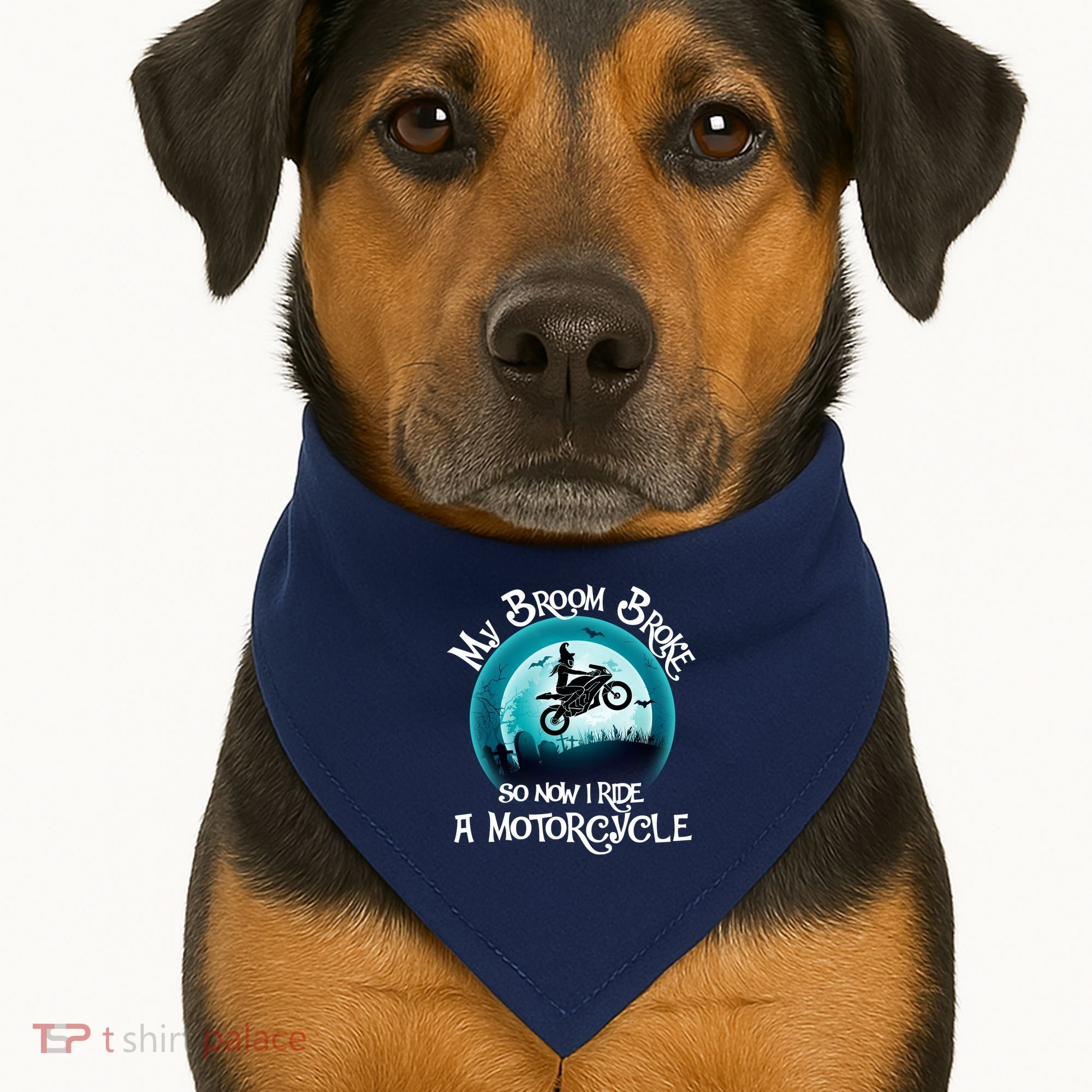 Funny Halloween My Broom Broke So Now I Ride A Motorcycle USA-Made Doggie Bandana