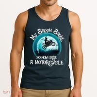 Funny Halloween My Broom Broke So Now I Ride A Motorcycle Tank Top thumb 3