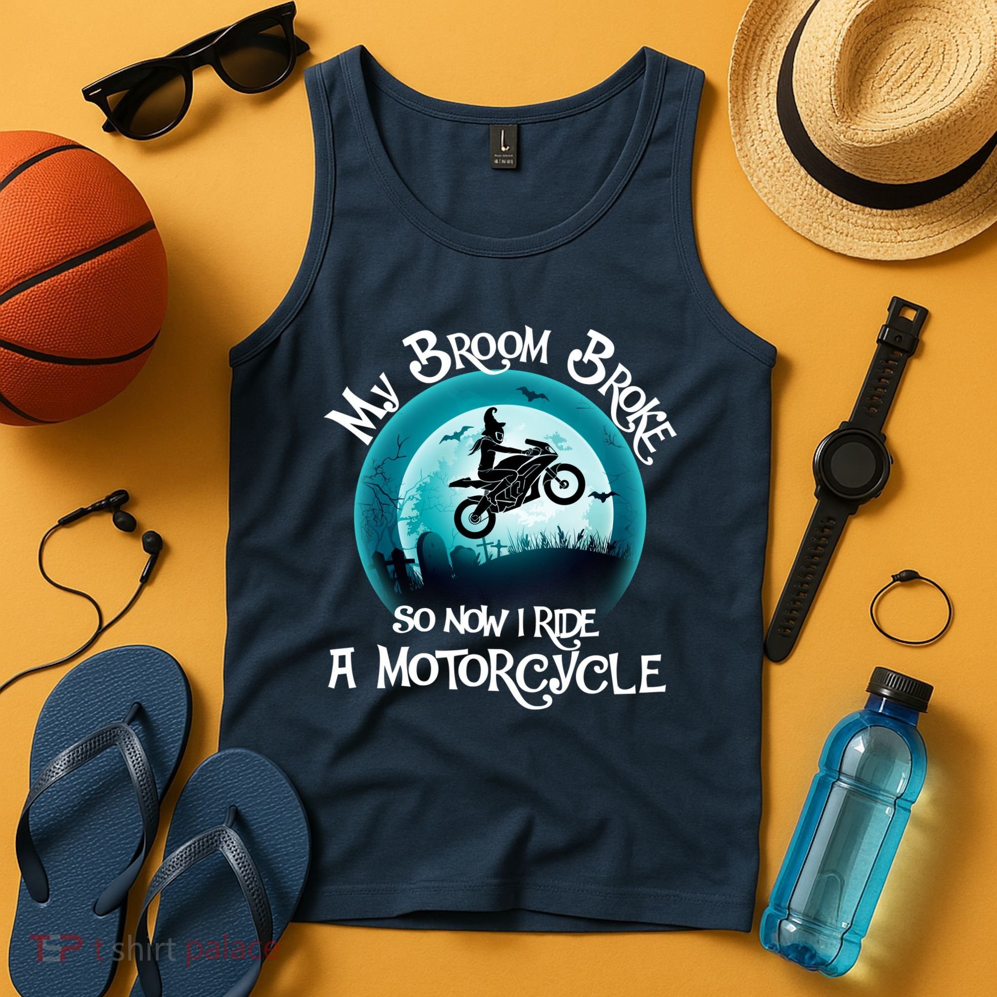 Funny Halloween My Broom Broke So Now I Ride A Motorcycle Tank Top