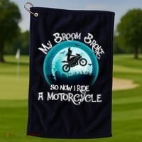 Funny Halloween My Broom Broke So Now I Ride A Motorcycle Golf Towel thumb 1