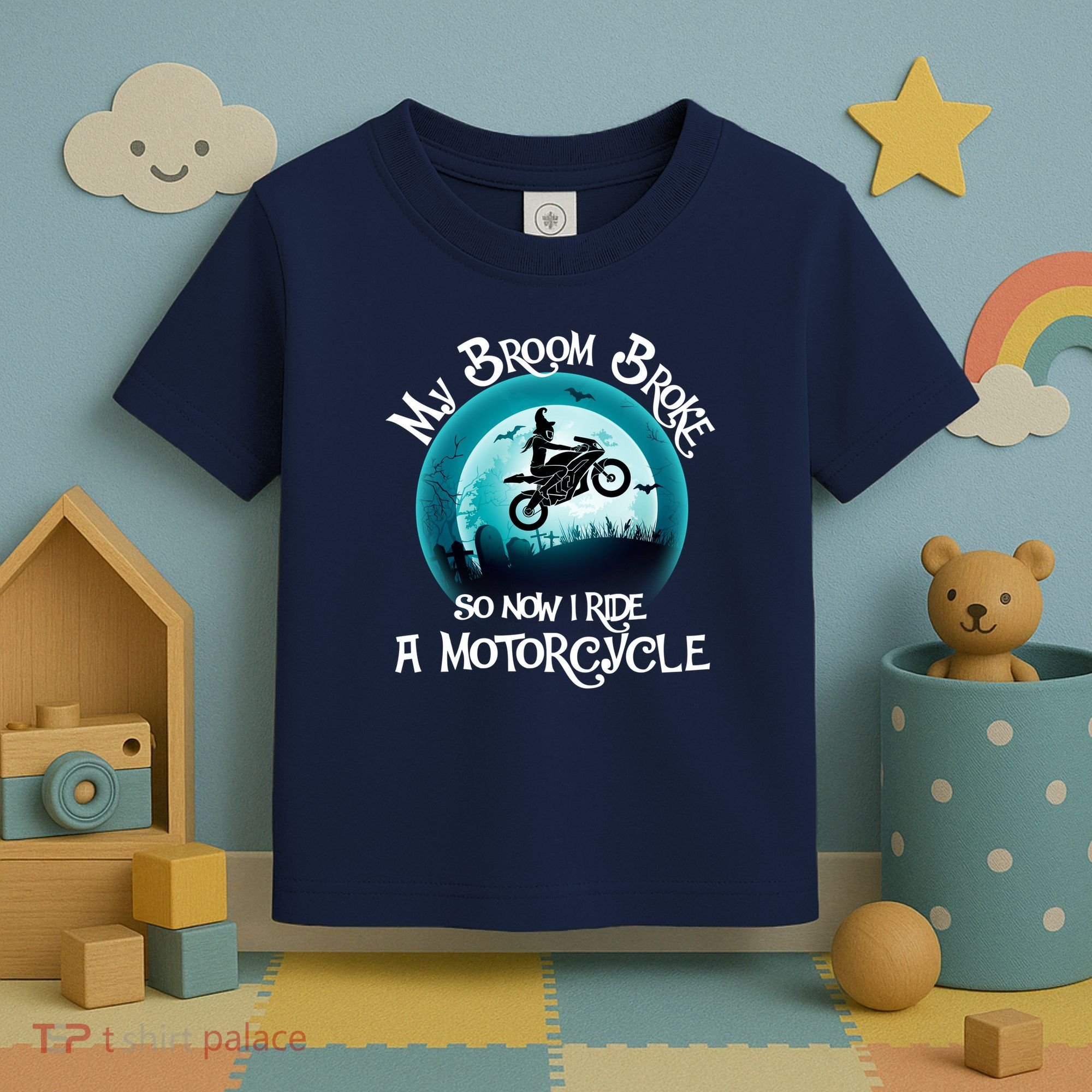 Funny Halloween My Broom Broke So Now I Ride A Motorcycle Toddler T-Shirt