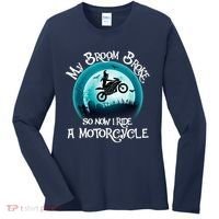 Funny Halloween My Broom Broke So Now I Ride A Motorcycle Women's Long Sleeve Shirt thumb 0