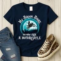 Funny Halloween My Broom Broke So Now I Ride A Motorcycle Women's T-Shirt thumb 3