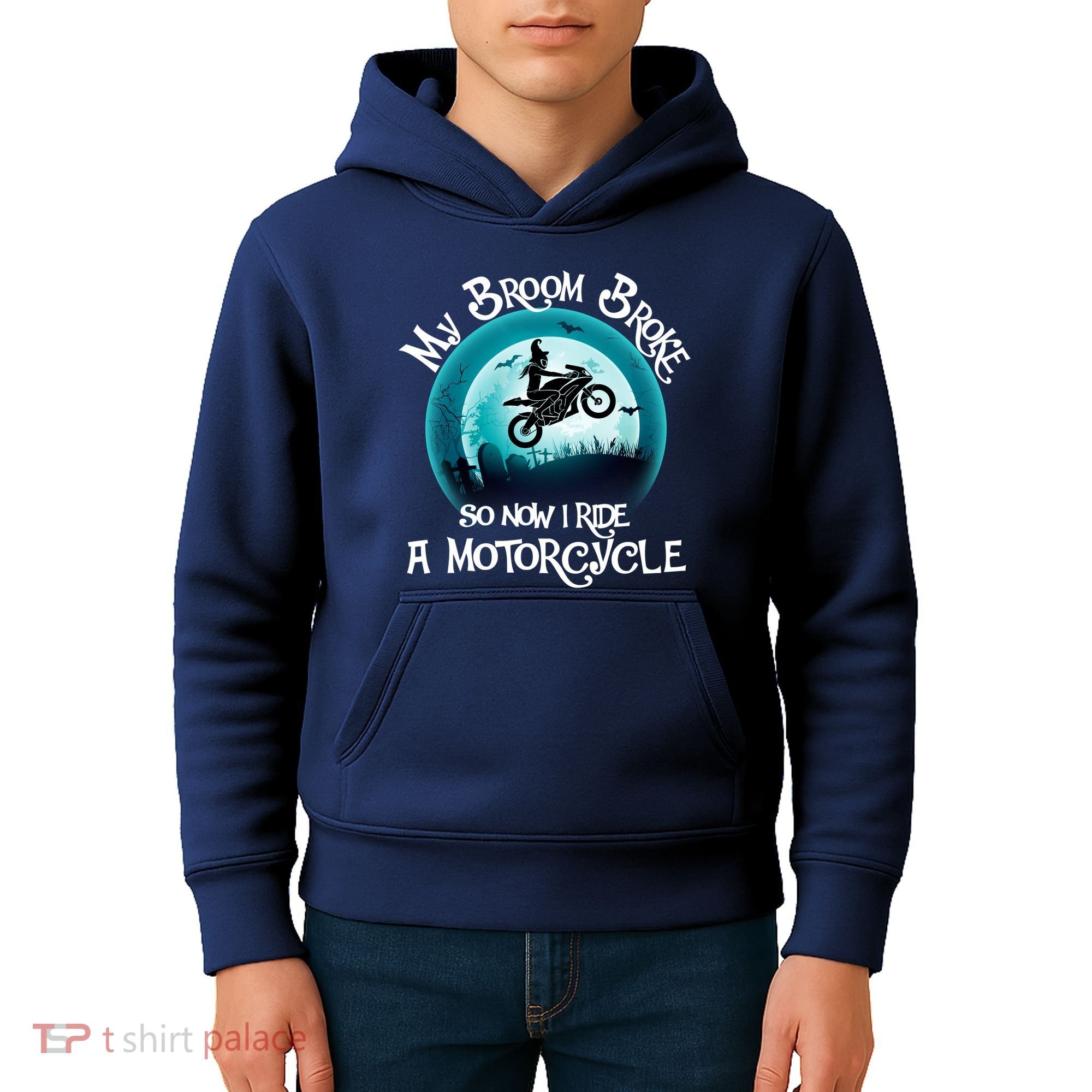 Funny Halloween My Broom Broke So Now I Ride A Motorcycle Kids Hoodie