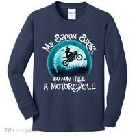 Funny Halloween My Broom Broke So Now I Ride A Motorcycle Kids Long Sleeve Shirt thumb 0