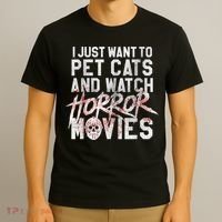 Funny Horror Movie Fan Halloween Cat Lover Gift T-Shirt thumb 3