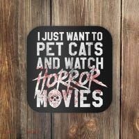 Funny Horror Movie Fan Halloween Cat Lover Gift Coaster thumb 0