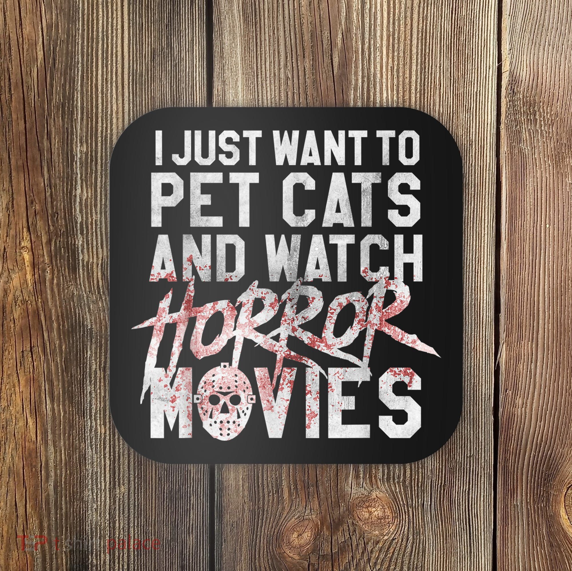 Funny Horror Movie Fan Halloween Cat Lover Gift Coaster