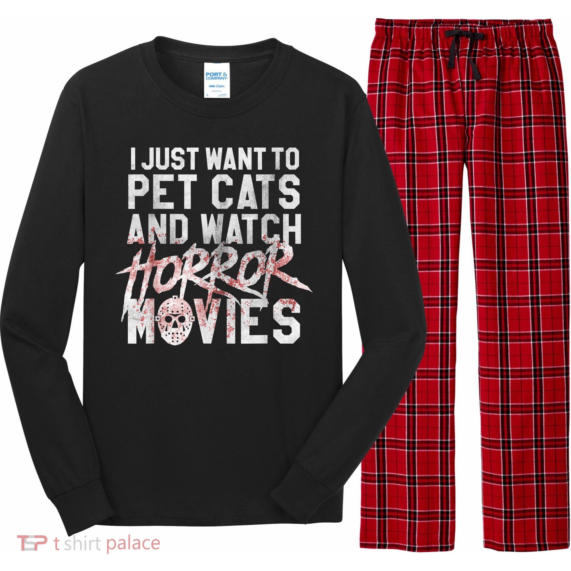 Funny Horror Movie Fan Halloween Cat Lover Gift Long Sleeve Pajama Set