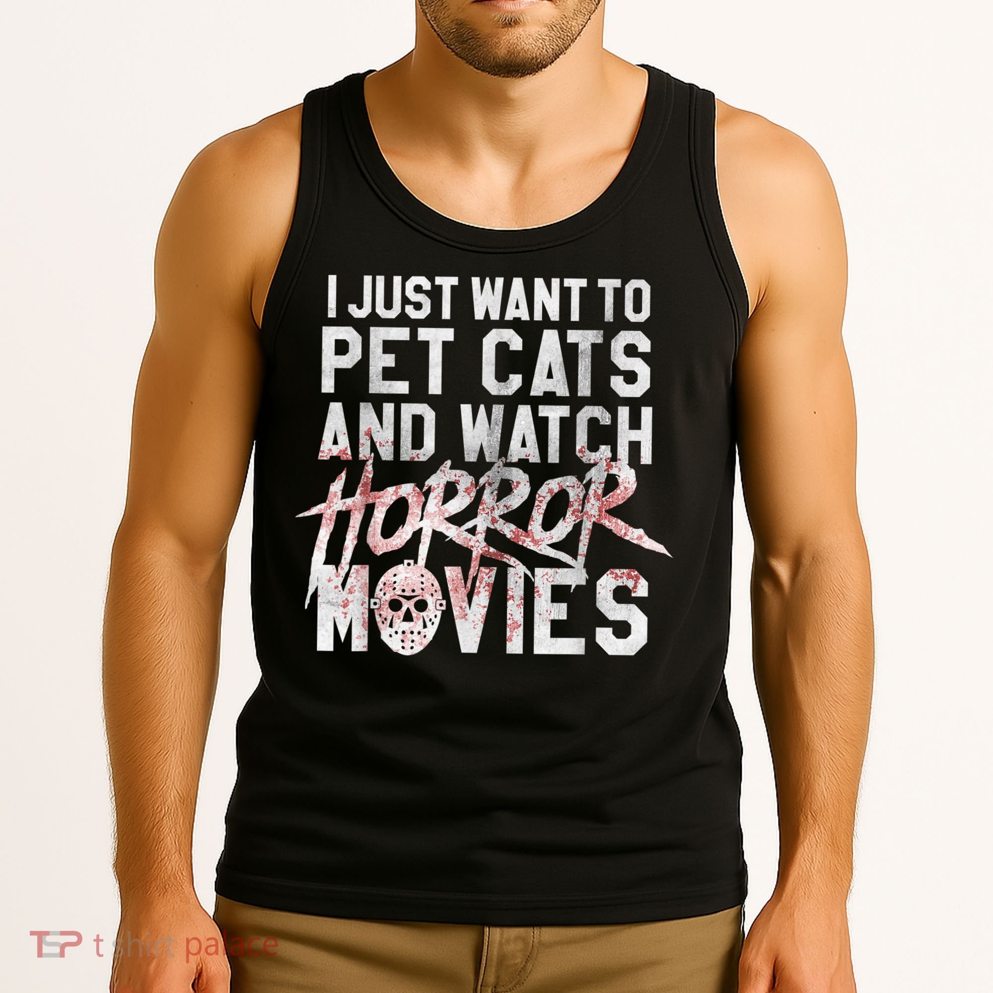 Funny Horror Movie Fan Halloween Cat Lover Gift Tank Top
