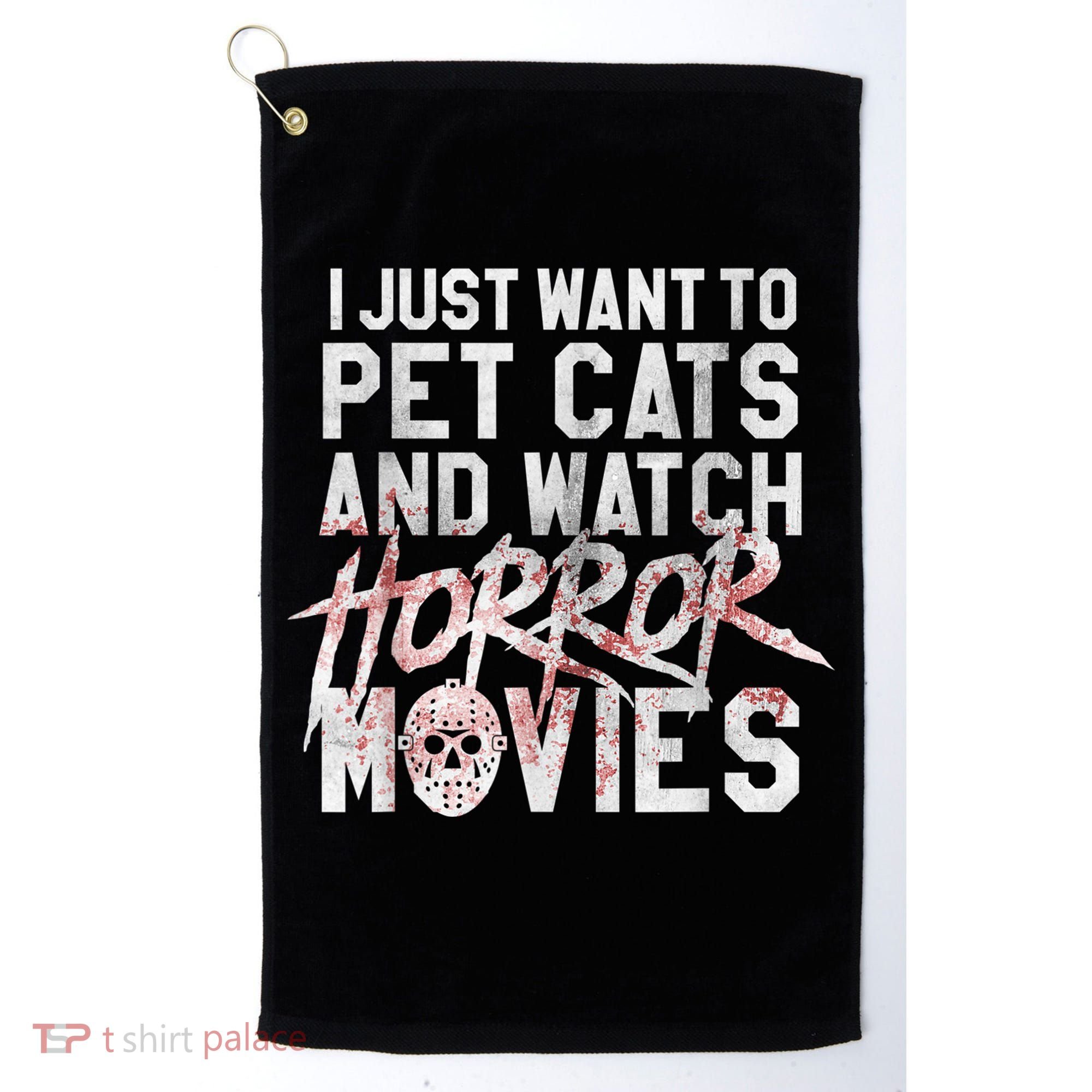 Funny Horror Movie Fan Halloween Cat Lover Gift Golf Towel